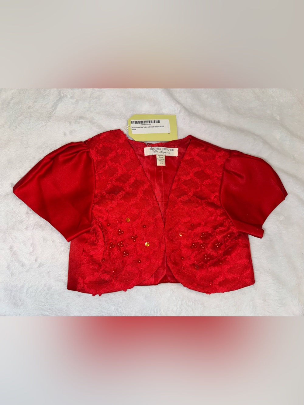 Richie House Red Girls' Satin & Lace Short Sleeve Bolero 3/4T
